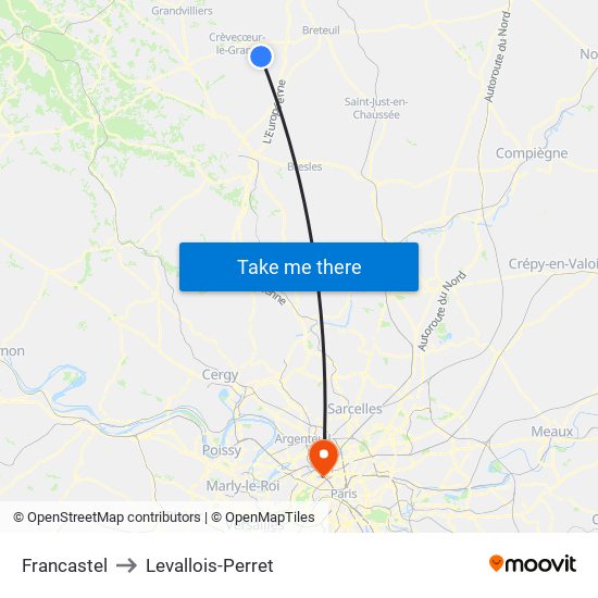 Francastel to Levallois-Perret map