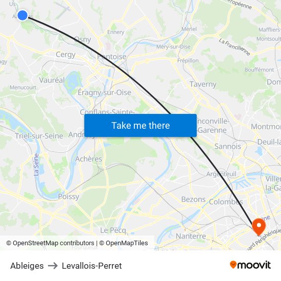 Ableiges to Levallois-Perret map