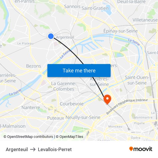 Argenteuil to Levallois-Perret map