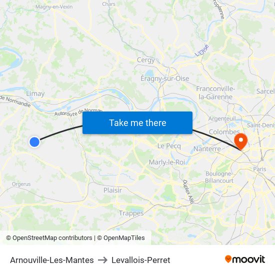 Arnouville-Les-Mantes to Levallois-Perret map