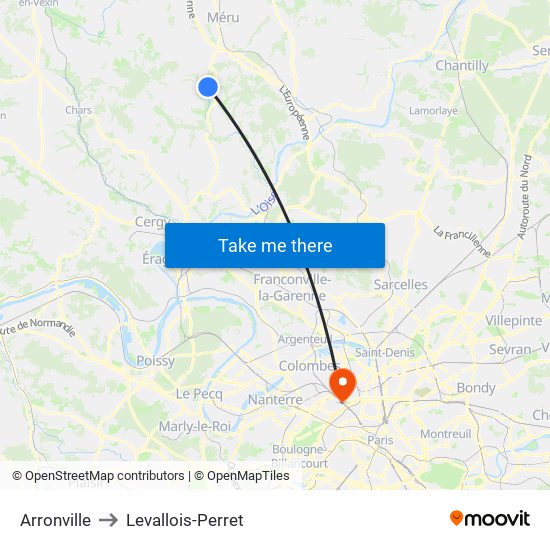 Arronville to Levallois-Perret map