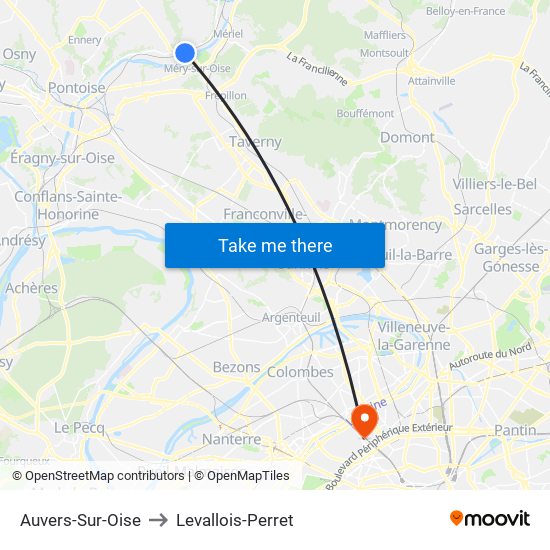 Auvers-Sur-Oise to Levallois-Perret map