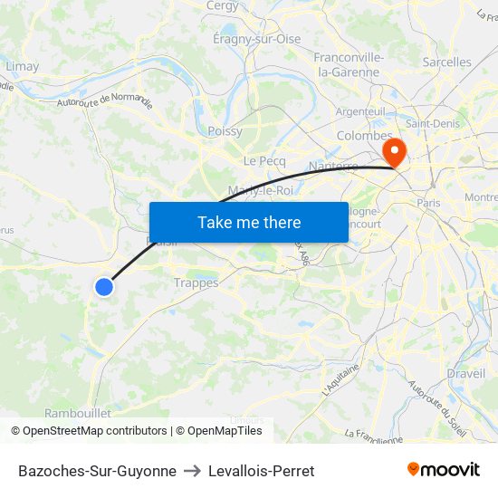 Bazoches-Sur-Guyonne to Levallois-Perret map