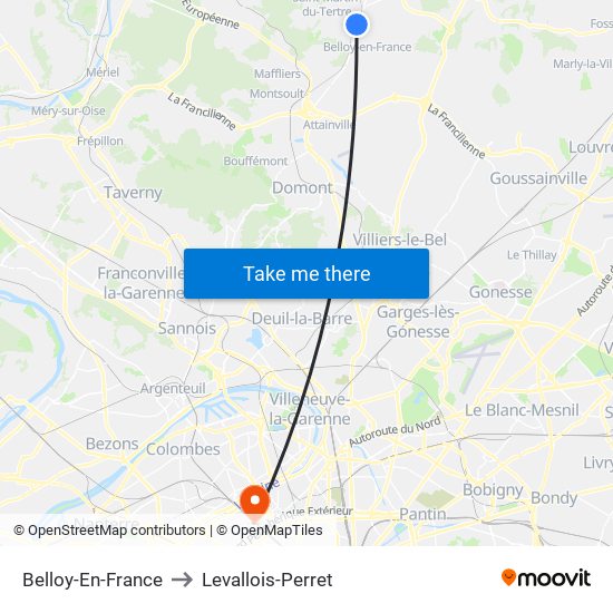 Belloy-En-France to Levallois-Perret map