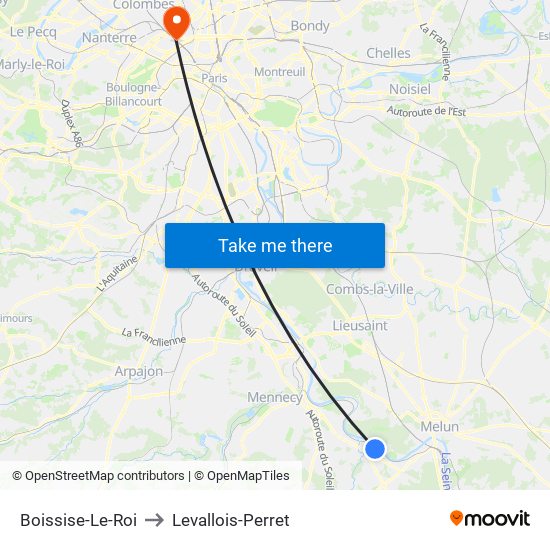 Boissise-Le-Roi to Levallois-Perret map