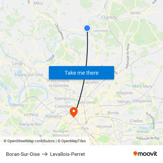 Boran-Sur-Oise to Levallois-Perret map