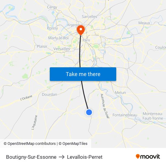 Boutigny-Sur-Essonne to Levallois-Perret map