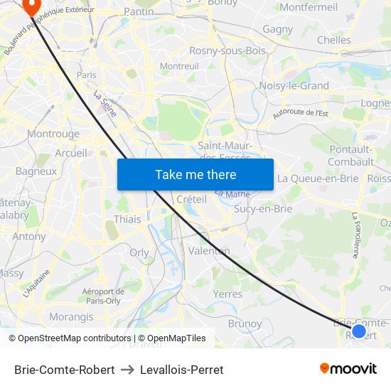 Brie-Comte-Robert to Levallois-Perret map