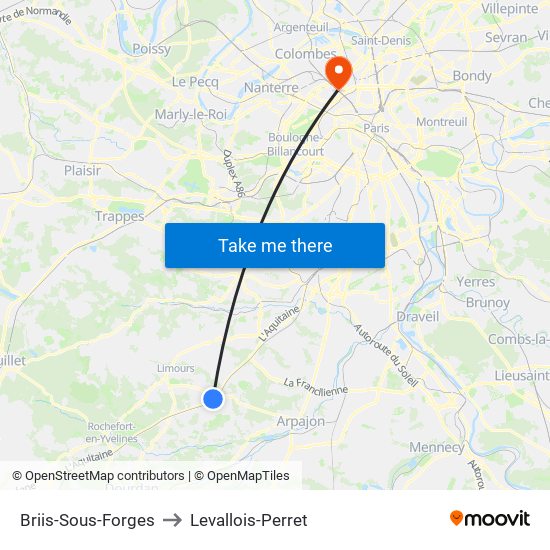 Briis-Sous-Forges to Levallois-Perret map