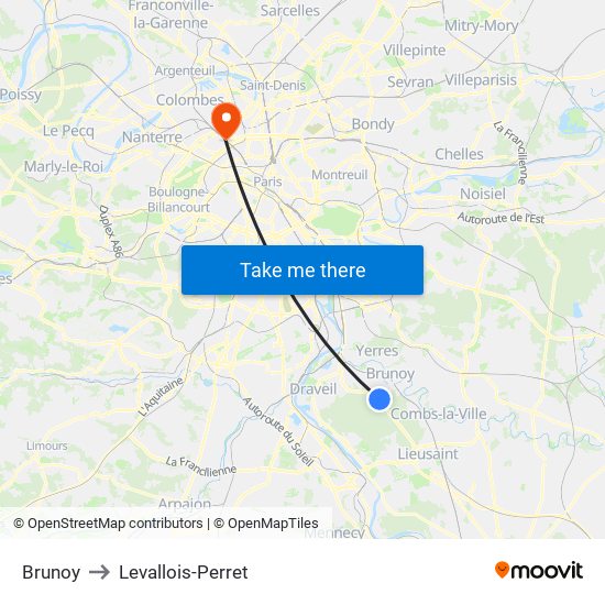 Brunoy to Levallois-Perret map