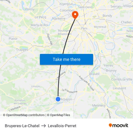 Bruyeres-Le-Chatel to Levallois-Perret map