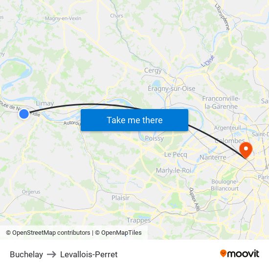 Buchelay to Levallois-Perret map