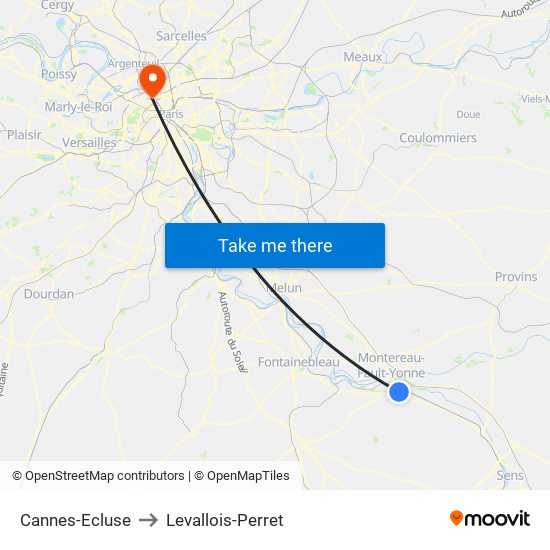 Cannes-Ecluse to Levallois-Perret map