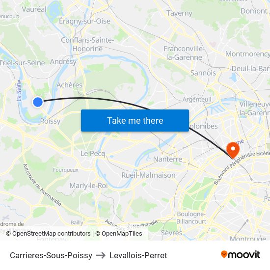 Carrieres-Sous-Poissy to Levallois-Perret map