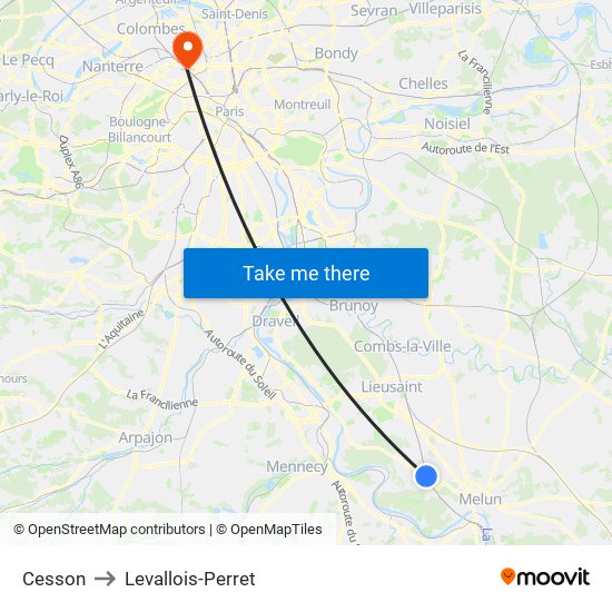 Cesson to Levallois-Perret map