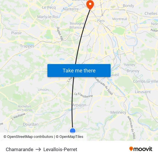 Chamarande to Levallois-Perret map