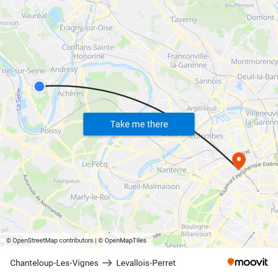 Chanteloup-Les-Vignes to Levallois-Perret map