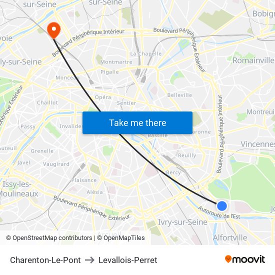 Charenton-Le-Pont to Levallois-Perret map