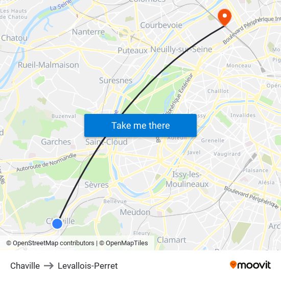 Chaville to Levallois-Perret map