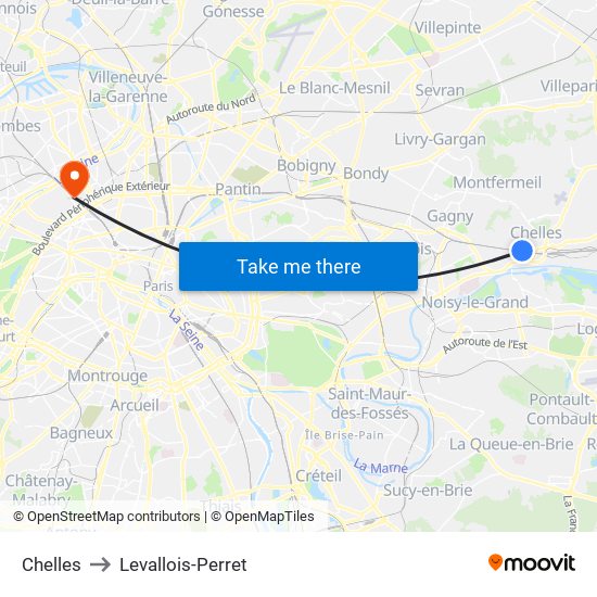 Chelles to Levallois-Perret map