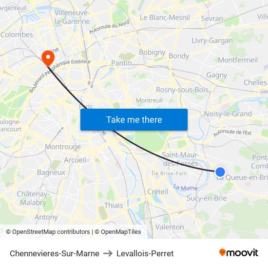 Chennevieres-Sur-Marne to Levallois-Perret map