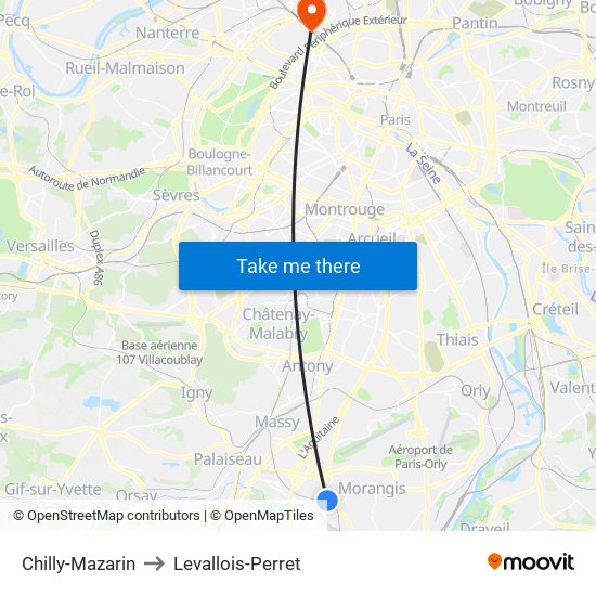 Chilly-Mazarin to Levallois-Perret map