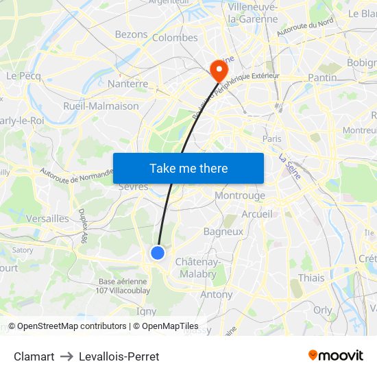 Clamart to Levallois-Perret map