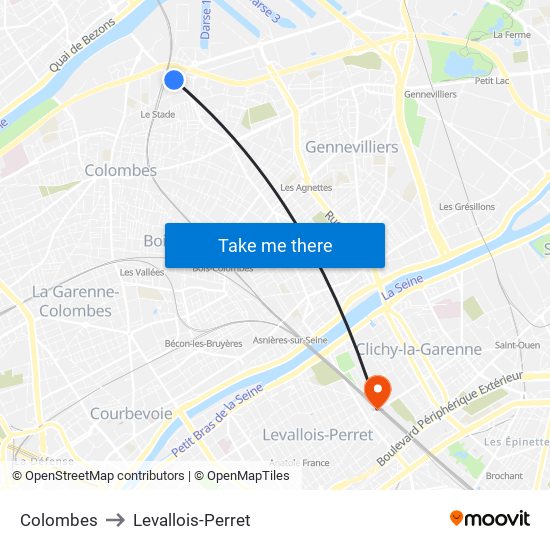 Colombes to Levallois-Perret map