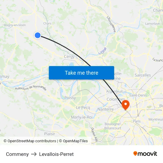 Commeny to Levallois-Perret map