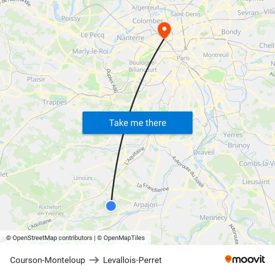 Courson-Monteloup to Levallois-Perret map