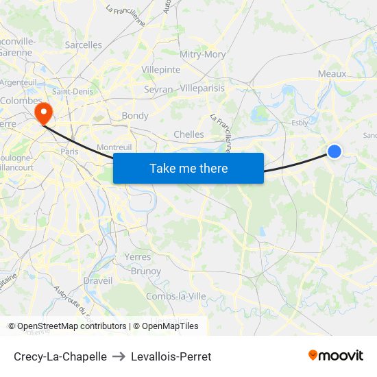 Crecy-La-Chapelle to Levallois-Perret map