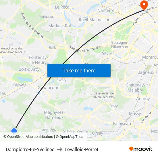 Dampierre-En-Yvelines to Levallois-Perret map
