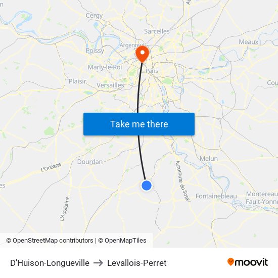 D'Huison-Longueville to Levallois-Perret map