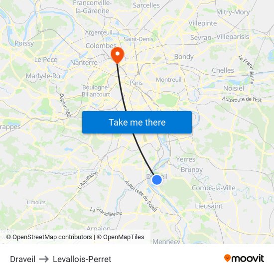 Draveil to Levallois-Perret map