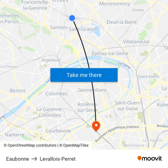 Eaubonne to Levallois-Perret map