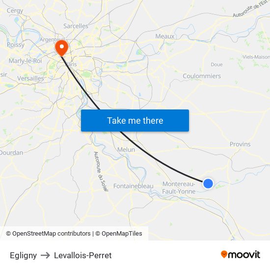 Egligny to Levallois-Perret map