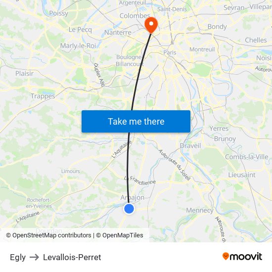 Egly to Levallois-Perret map