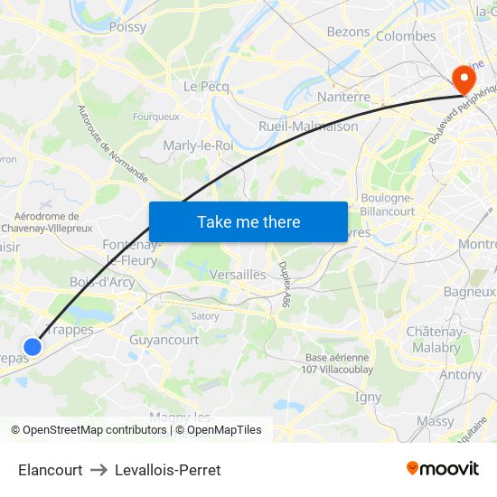 Elancourt to Levallois-Perret map