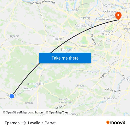 Epernon to Levallois-Perret map