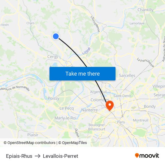 Epiais-Rhus to Levallois-Perret map