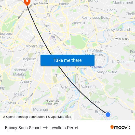 Epinay-Sous-Senart to Levallois-Perret map