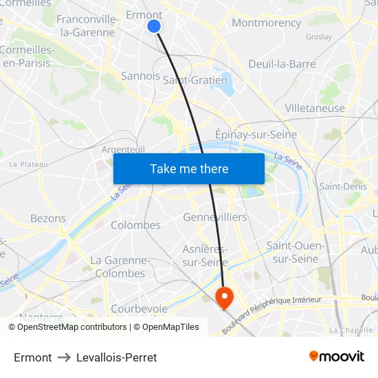 Ermont to Levallois-Perret map