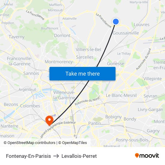 Fontenay-En-Parisis to Levallois-Perret map