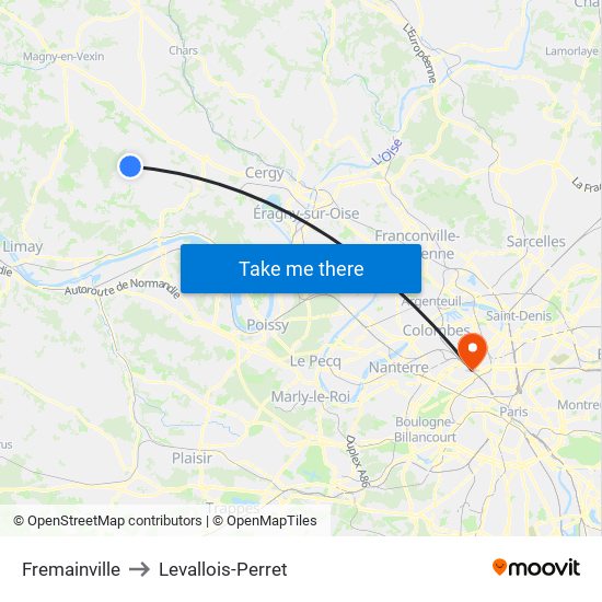 Fremainville to Levallois-Perret map