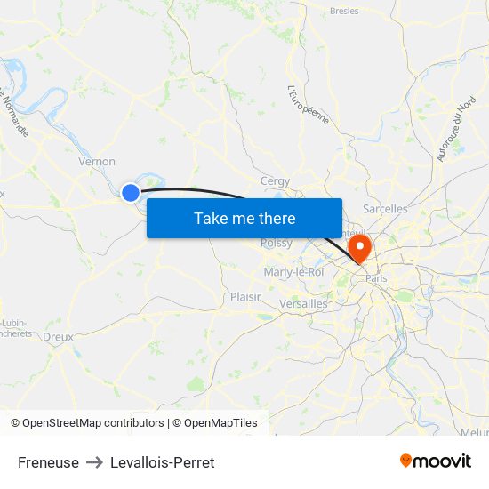 Freneuse to Levallois-Perret map