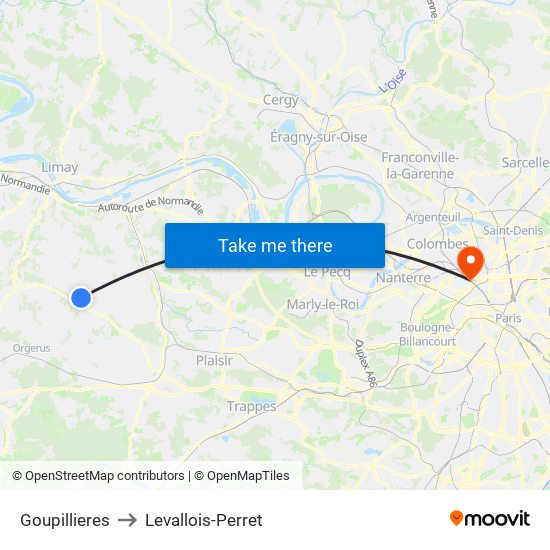 Goupillieres to Levallois-Perret map