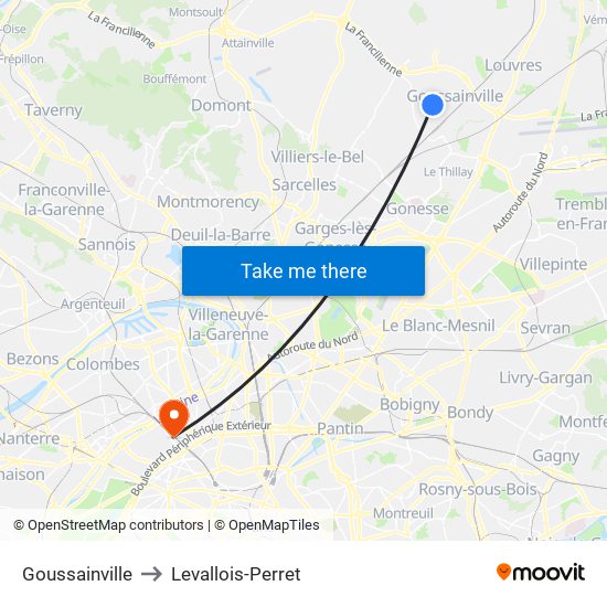 Goussainville to Levallois-Perret map