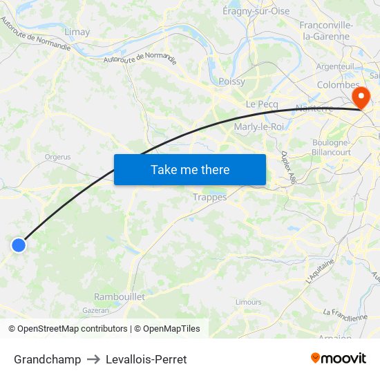 Grandchamp to Levallois-Perret map