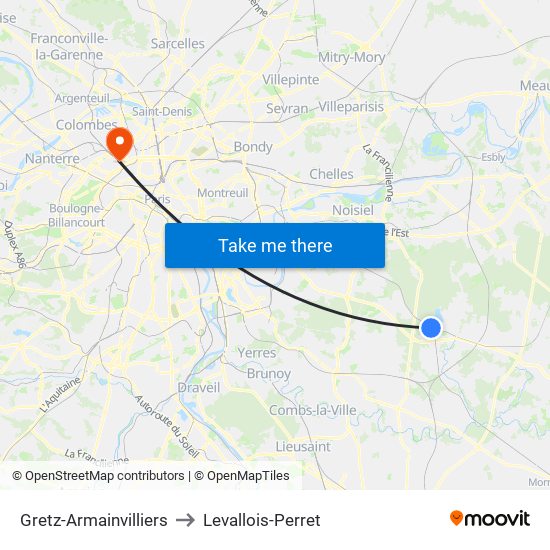 Gretz-Armainvilliers to Levallois-Perret map