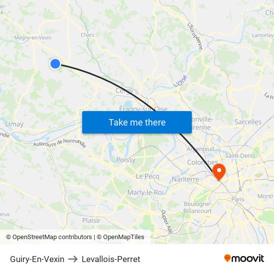 Guiry-En-Vexin to Levallois-Perret map